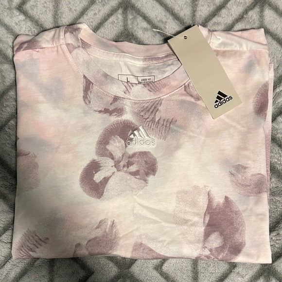 Adidas Women's Pink and White Graphic Tee - Picture 1 of 6